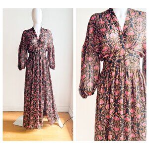 Zara Dark Florals Wrap Long Sleeve Chiffon Maxi Dress S